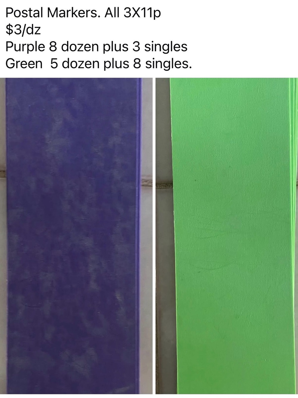 - Purple and Green Postal parcel Markers